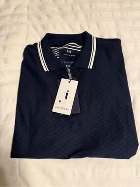 Cactus Navy Jacquard Polo with White-Trim Collar